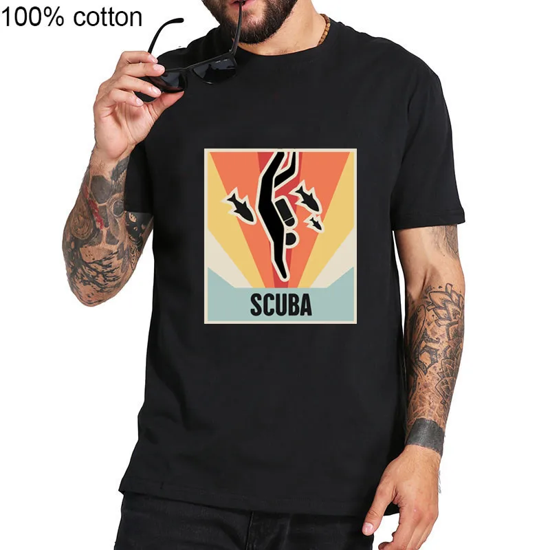 Футболка мужская с круглым вырезом 100% хлопок Постер для дайвинга винтажный стиль