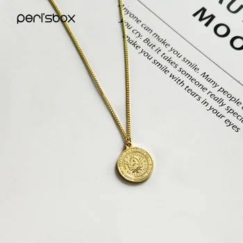 Peri’sbox Vintage Argentina 1 Peso Coin Necklace Sun of May Round Face Pendant Necklaces 18mm Gold Sunrise Women Disc Neclace