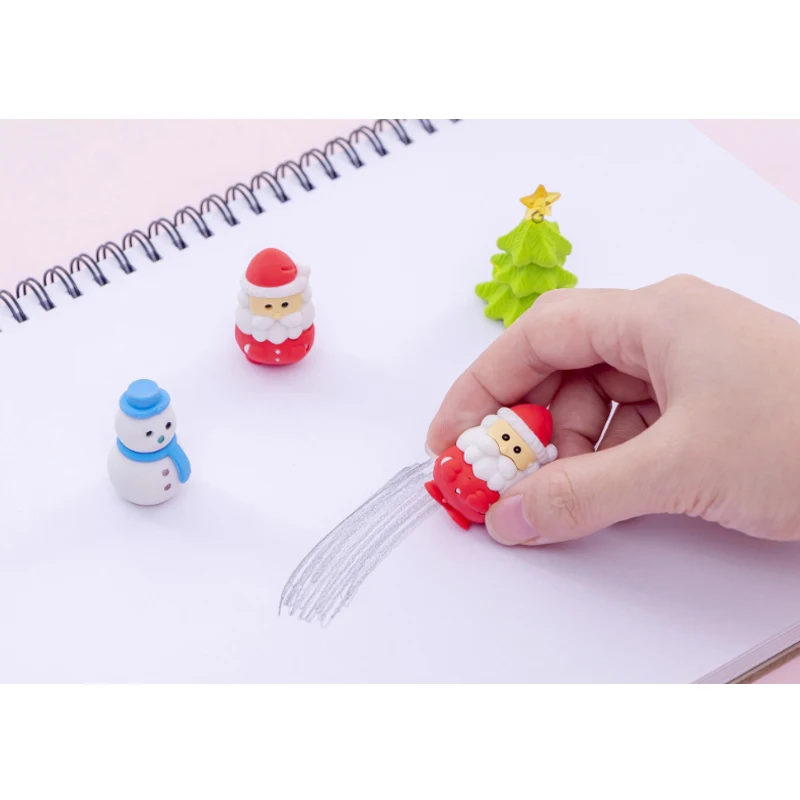 6pcs Mini Kawaii Eraser Cartoon Santa Christmas Tree Snowflake Elk Deer school Office supplies Rubber Eraser Gift for kids