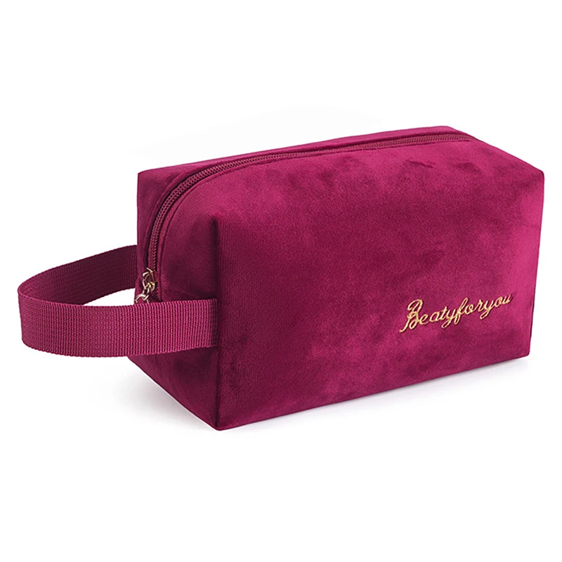 Wine Red Wosmetic сумка-Органайзер из плотного мягкого бархата, косметичка, косметичка для путешествий, Милая Мини косметичка для хранения, шикарный женский красивый чехол - Цвет: Wine Red