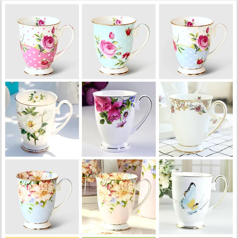 Кофейные кружки из костяного фарфора кафе цветочный рисунок чашка для завтрака