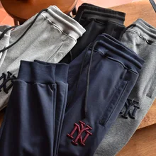 

Autumn American Simple Terry Embroidery Sweatpants Men's Fashion Pure Cotton Loose Elastic Waist Drawstring Sport Casual Pants