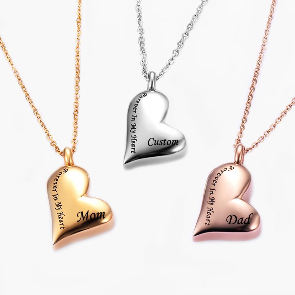 Stainless Steel Ash Heart Pendant Necklace Forever in my heart Memorial Cremation Urn Necklaces Locket Pendants