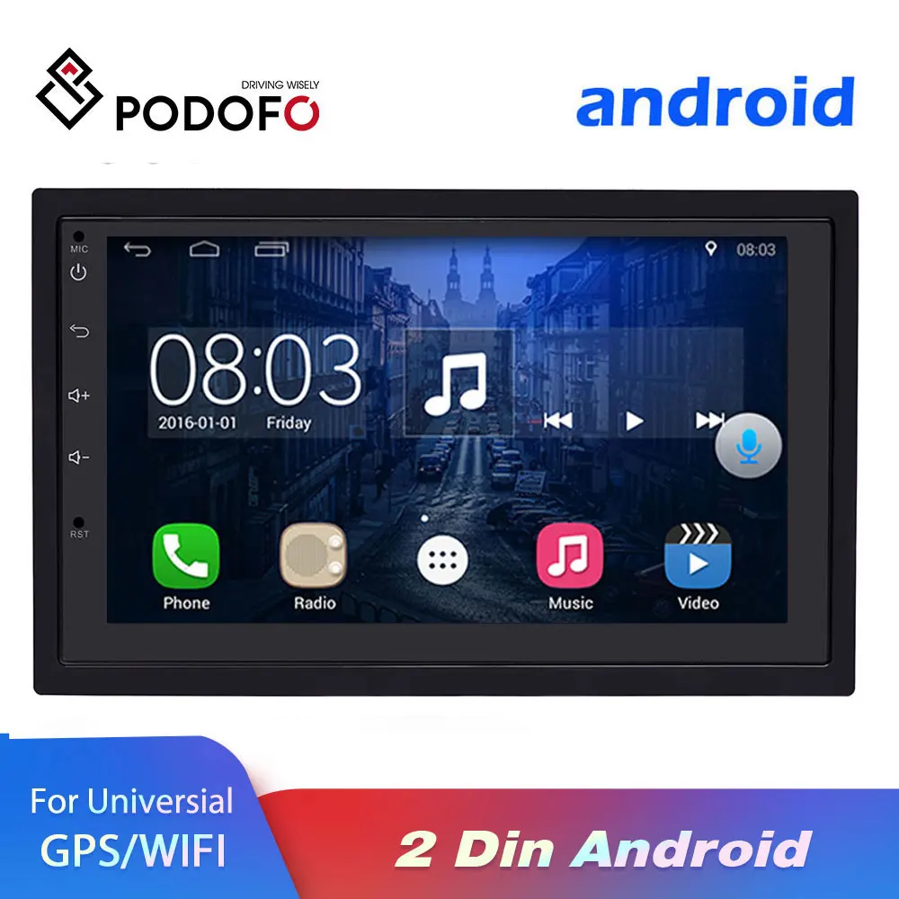 Podofo 2 Din автомагнитола Android 7 &quotgps навигация автомобильный мультимедийный плеер 2din