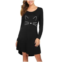 Женская Повседневная Удобная ночная рубашка с длинным рукавом и мультяшным принтом, одежда для сна, Женская Сексуальная Ночная одежда, ночная рубашка