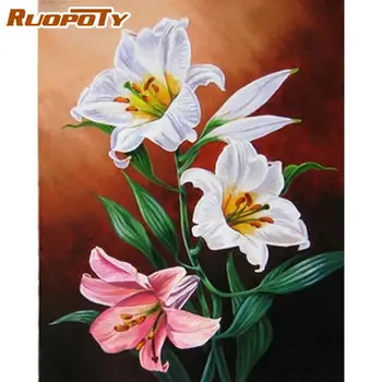 

RUOPOTY Pictures By Numbers Kits Three Lily Flower Paint Acrylic Color On Canvas Home Living Room Wall Decora Artcrafts 40x50cm