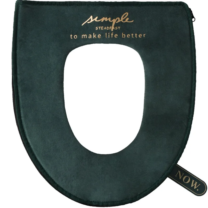 Toilet Seat Cover with Zipper Pads, Washable Toilet Lid Cover with Lifter Soft Velvet Plush Cloth, Warm Pad Cushion for Bathroom