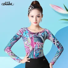 Модные женские топы для латинских танцев с принтом для взрослых и женщин; Новинка года; Бальные Танцевальные топы с рукавом до локтя; Стандартные тренировочные румбы