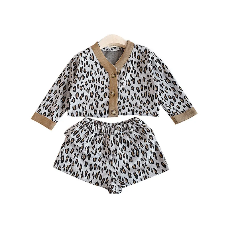 Г., леопардовая куртка для девочек+ шорты, Детский костюм из 2 предметов для девочек, наряд на День Благодарения одежда для маленьких девочек осенний комплект одежды для малышей - Цвет: Белый