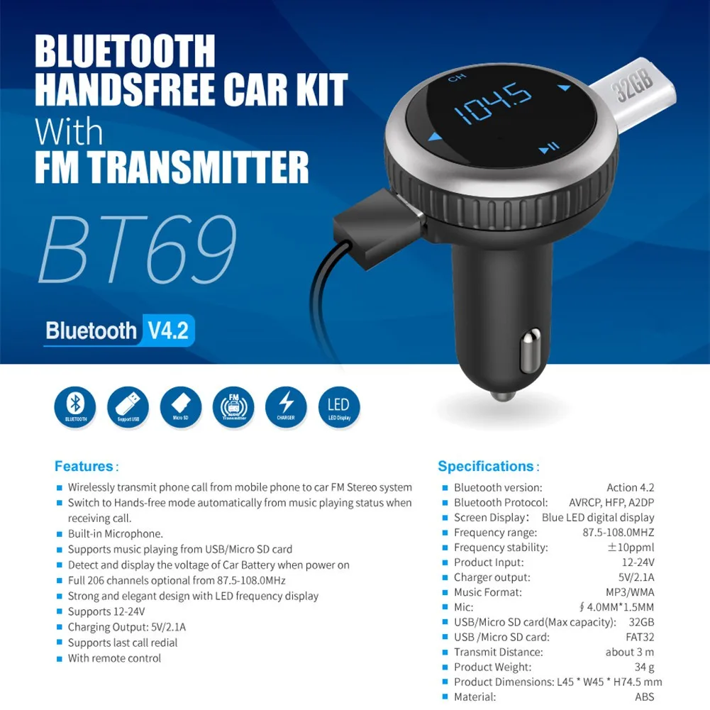 Group Vertical Bluetooth FM передатчик Беспроводной во время езды в автомобиле FM адаптер, автомобильный набор свободные руки с зарядных порта USB для автомобиля Зарядное устройство телефонные звонки в режиме Hands-Free qkc