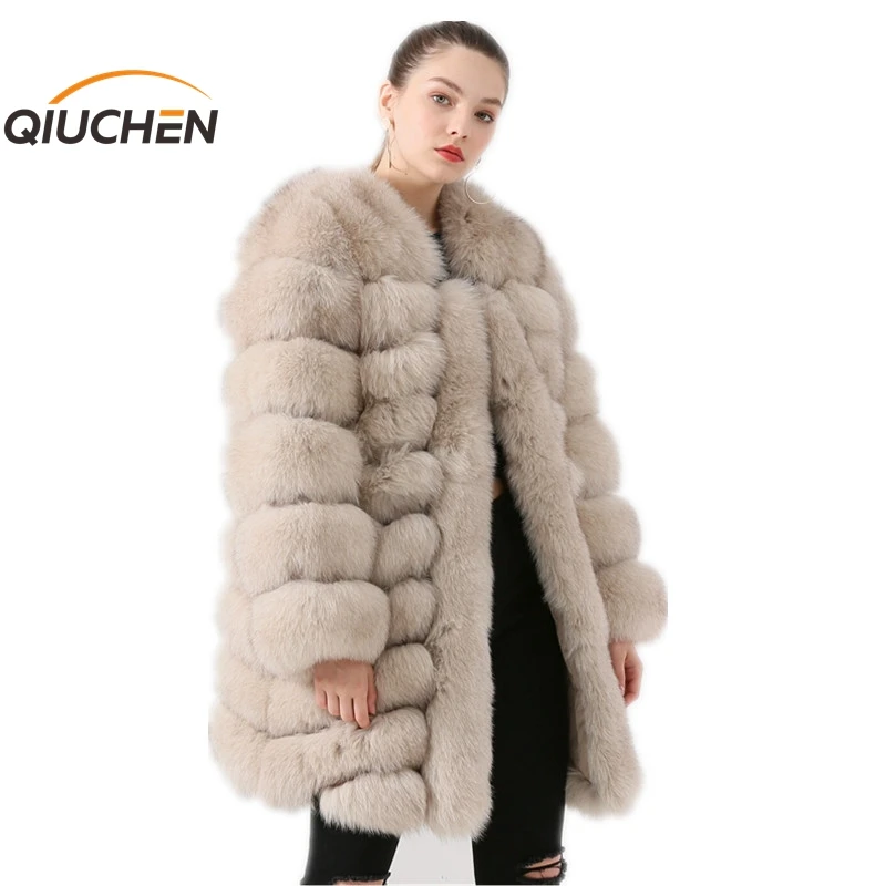Новое поступление 2019 Женское зимнее длинное пальто QIUCHEN PJ19060 из натурального
