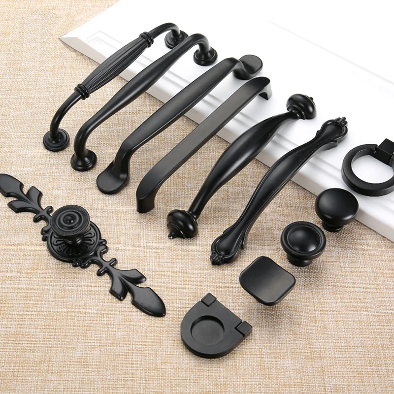

Furniture Door Handles And Knobs Cabinet Drawer Pull Simple Black Handles Kitchen Bedroom