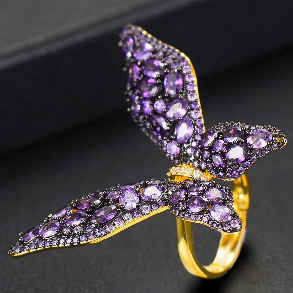 GODKI корейские роскошные кольца с бабочкой для женщин Свадебные обручальные свадебные с кубическим Цирконом аксессуары из Дубая кольцо на палец ювелирные изделия