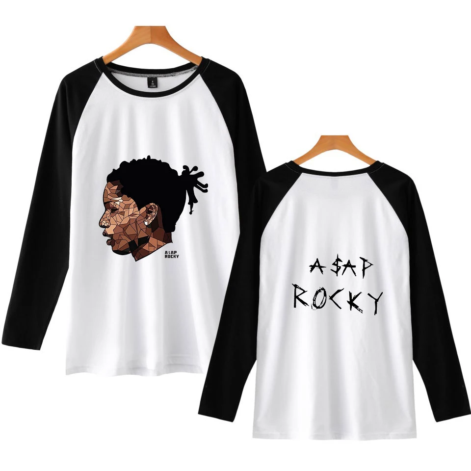 T-Shirt Men Spring Autumn New Long Sleeve O-Neck T Shirt Asap rocky  print harajuku Men Brand Clothing Fashion Patchwork Cotton