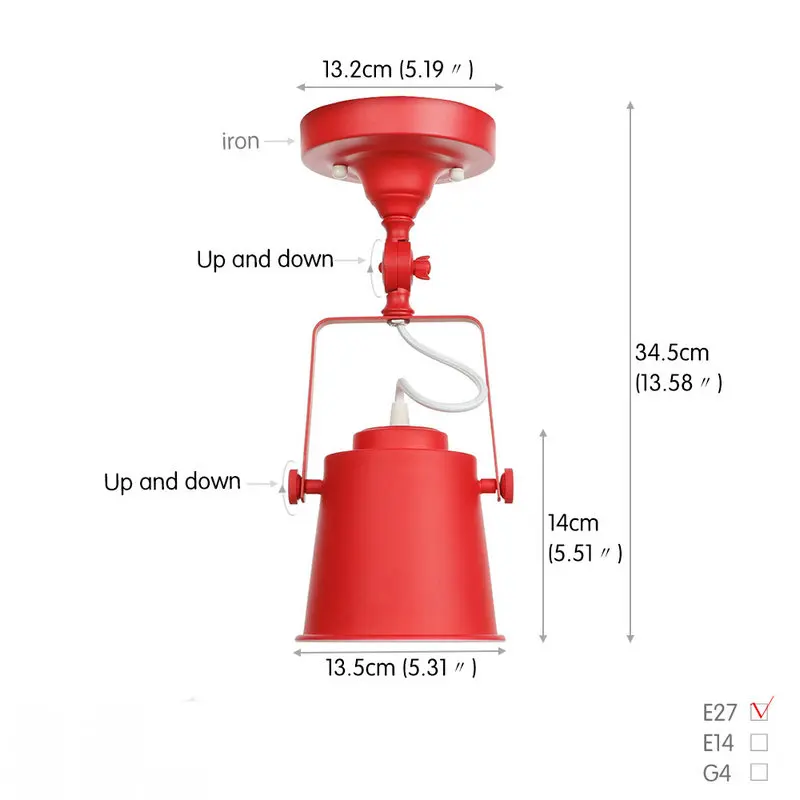 Простой американский Регулируемый потолочный светильник s для кухни розовый красный желтый черный белый металлический бра винтажный потолочный светильник светодиодный - Цвет корпуса: Red Ceiling Lamp
