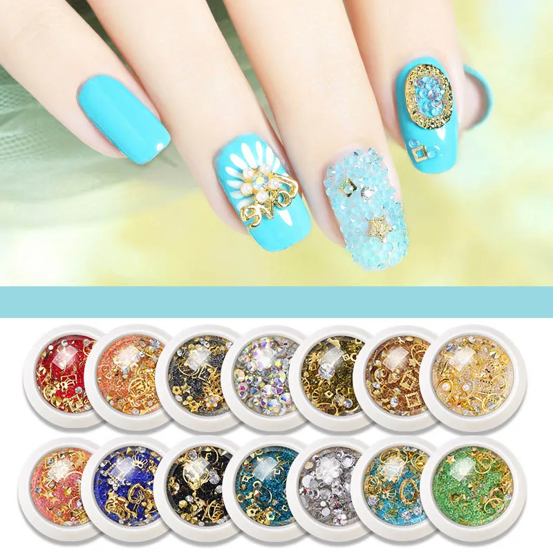 

1 Box 3D Nail Diamonds Nail Decoration Nail Crystals Micro Beads Hollow Metal Rivet Nail Accessories DIY Rhinestones For Nails