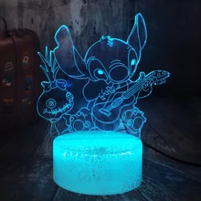 3D светодиодный белый базовый ночной Светильник Happy Stitch, играющий на гитаре с друзьями, настольная лампа для сна, домашний декор, Рождество