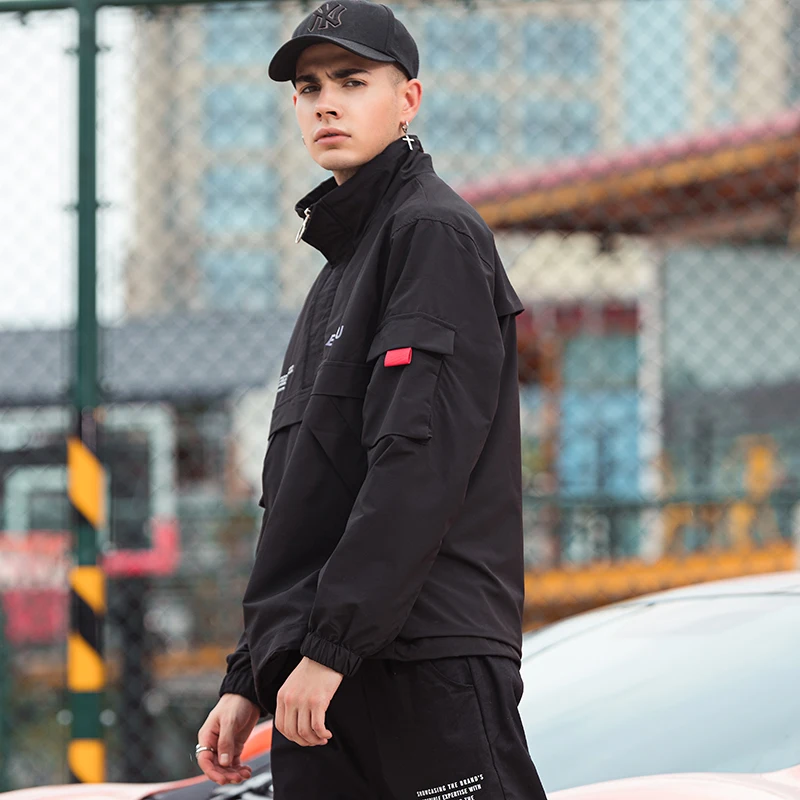 Goedkoop Mens Anorak Jassen 2019 Mannen Hiphop Uitloper Herfst Windjack Patchwork Casual Streetwear Mannelijke Outdoor Overjas Top 4XL