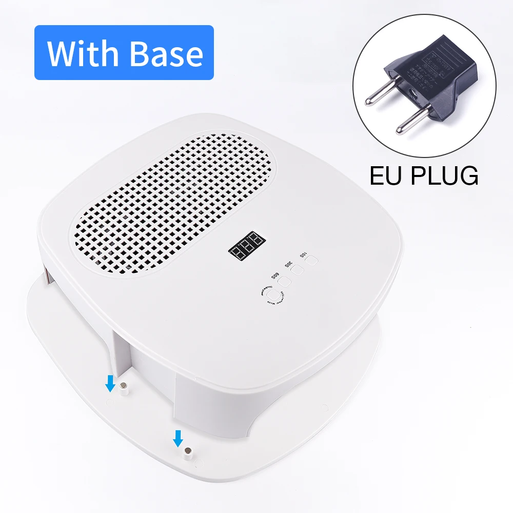 With Base EU Plug 120 Вт 2 в 1 светодиодный светильник для ногтей с пылесборником для ногтей 2 вентилятора пылесос для маникюра инструмент с автоматическим распознаванием Сушилка для ногтей инструмент для педикюра - Цвет: With Base EU Plug
