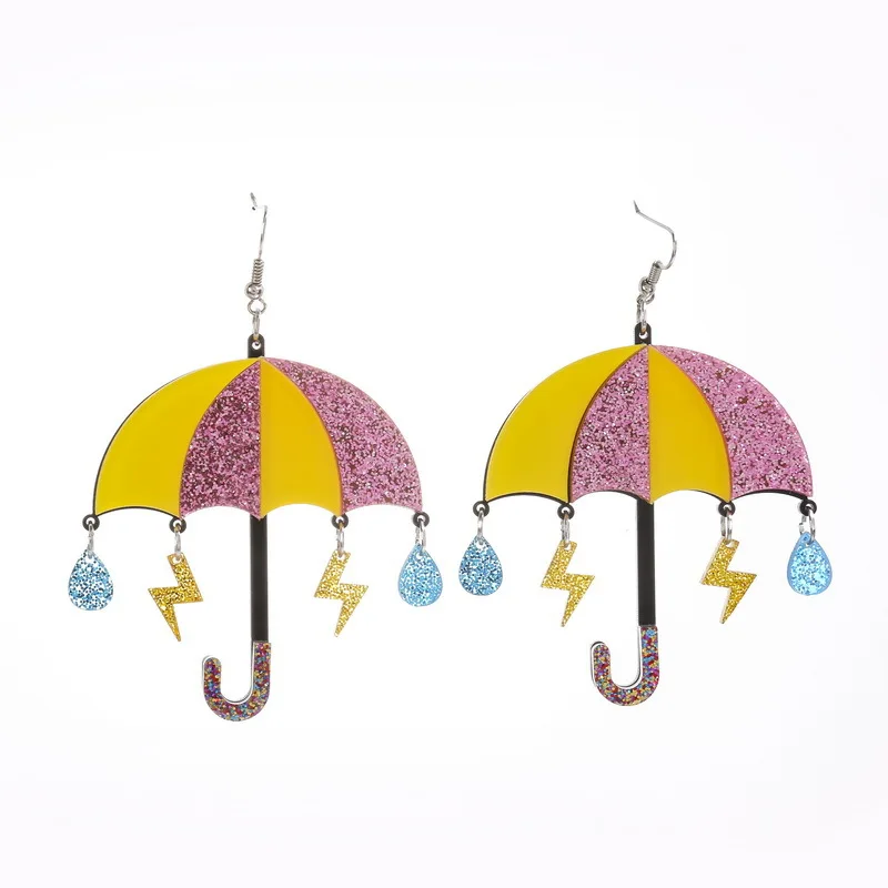 

Lovely Colorful Glitter Powder Lighting Umbrella Acrylic Drop Dangle Earrings Brincos For Women Creative Funny Cute Raindrop