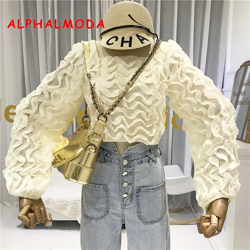 ALPHALMODA 2019 Осень Новый 3D развевающиеся женские милые стильные шифоновые блузки