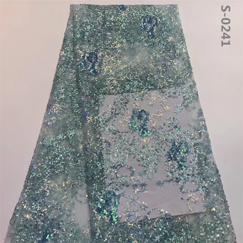 

2020 High Quality nigerian tulle fabric French Tulle lace Women Dress Embroidered Sequin Lace Fabric African