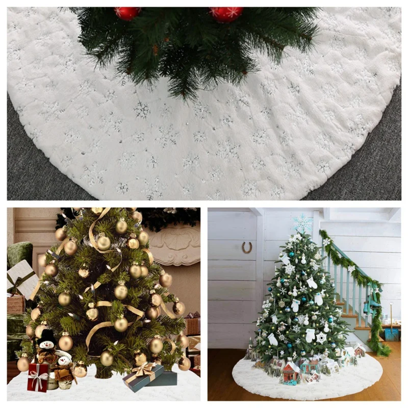 Белый плюш Рождественская елка юбка с невидимой нейлоновой застежкой Рождественская елка Декоративный Коврик праздничные украшения для