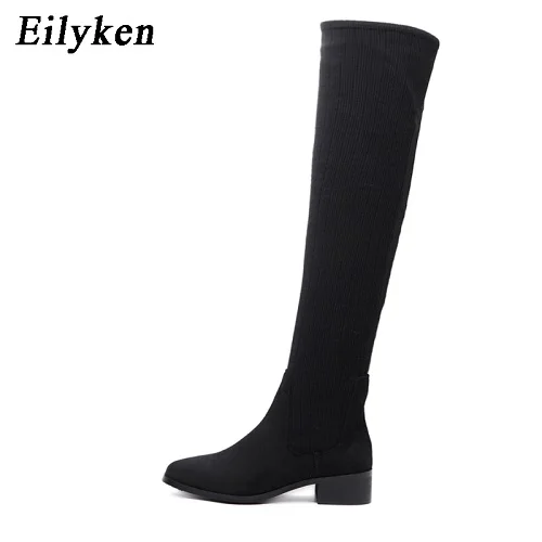 Black Eilyken; женские ботфорты на низком каблуке; женская обувь для отдыха с круглым носком; растягивающиеся сапоги-носки; коллекция года; зимние сапоги «Челси» - Цвет: Black