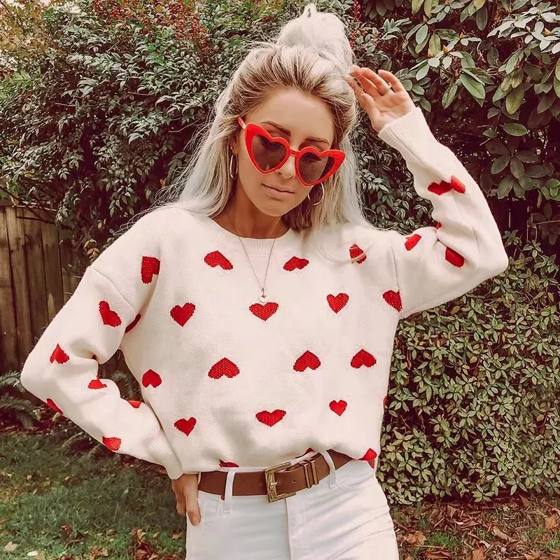 

2019 Women Sweaters And Pullovers Autumn Winter Long Sleeve Pull Femme Heart Knitted Pullover Female Casual Knitted Sweater