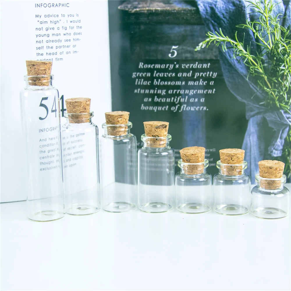 50pcs 10ml 15ml 20ml 25ml 30ml 40ml Glass Bottles with Cork Empty Bottles Jars Containers Vial Crafts Jars