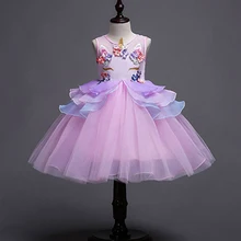 Праздничная одежда; кружевное платье высокого качества из полиэстера с изображением единорога; платье принцессы с оборками для девочек на Хэллоуин; платье для девочек 8 лет