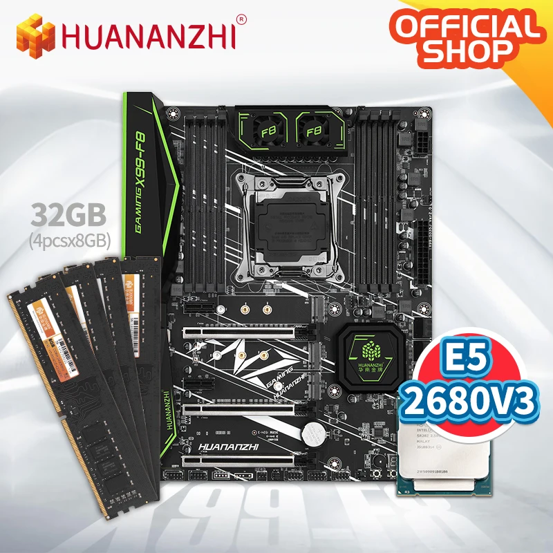 Материнская плата HUANANZHI X99 F8 с Intel XEON E5 2680 V3 4*8G DDR4 NON ECC память комбинированный