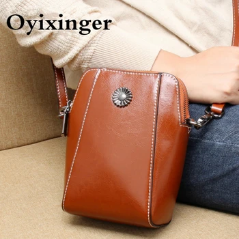

Oyixinger Women's Shoulder Bag Oil Wax Cowhide Leather Bag For Women 2020 New Fashion Crossbody Bag All-match Solid Bag Female