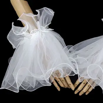 

Women Bride Pleated Ruffles Horn Cuff Heart Lace Decor Wedding Party Fake Sleeve U90E