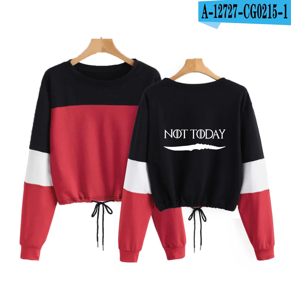 Red Arya Not Today толстовки с круглым вырезом, контрастный цвет, длинный рукавный трос, худи и толстовки для женщин, укороченный топ - Цвет: Red