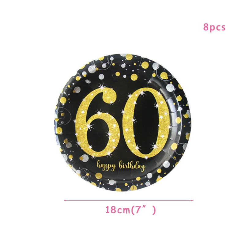 8pcs 7inch plates60 30, 40, 50, 60 украшения для дня рождения, для взрослых, конфетти, шары с цифрами, счастливые 30, 40 лет, юбилей, для взрослых, свадебные украшения - Цвет: 8pcs 7inch plates60