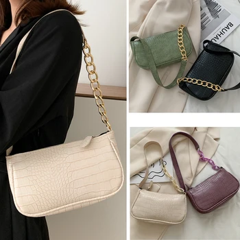 

Vintage Alligator Baguette bags MINI PU Leather Shoulder Bag For Women 2020 Trend Chain Luxury Designer Lady's Hand Bag Purses