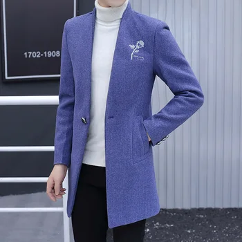 

Stand Collar Small Suit Men's Korean-style Slim Fit Sun Yat-sen Costume Mid-length Wool Woolen Cloth Suit Autumn & Winter Trench