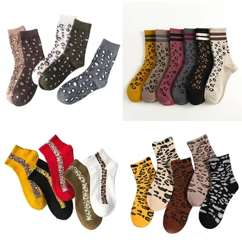 

Fashion Leopard Women Socks Retro Animal Print Cotton Blends Socks Fashion women Color-contrast Vintage Spring Autumn Socks
