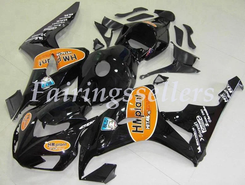 Black Литьевая Форма ABS Полный комплект обтекателя Подходит для Honda CBR1000RR 06 07 2006 2007 1000RR Обтекатели Черный Синий Пламя - Цвет: Black
