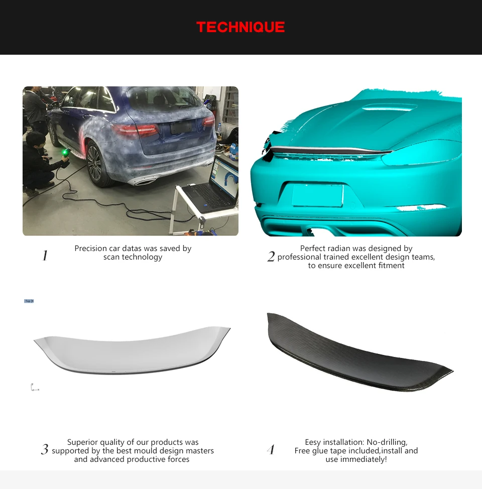 Carbon Fiber Rear Trunk Spoiler Trim Wings fit for Porsche 718 Cayman Boxster Base S Coupe Spoiler- Car Styling