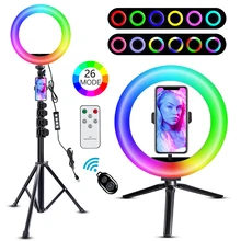 Led anel de luz 10 polegada com tripé telefone bluetooth remoto rgb ringlight gravação vídeo lâmpada fotografia selfie para tiktok