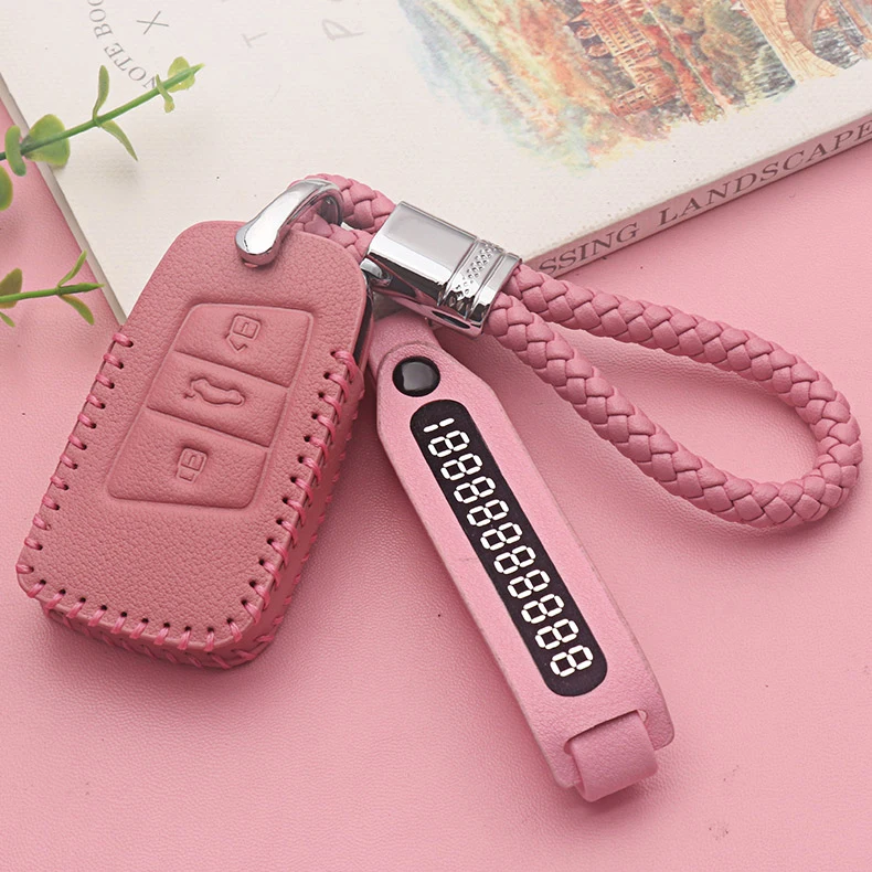 

Leather Car Key Fob Bag Cover Case Suitable For Volkswage Suitable For VW Passat B8 Skod Superb A7 for Smart Car Key for ladys