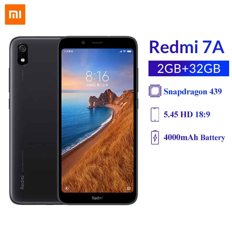 Xiaomi Redmi 7A смартфон с восьмиядерным процессором Snapdragon 439 ОЗУ 2 Гб ПЗУ 32 ГБ 5 45 дюйма