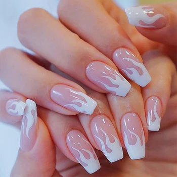 

24pcs/Set Punk Fake Nails Short Design Fire Pattern False Nails Girls Finished Full Nail Decal Beauty Artificial Nail Art Tips