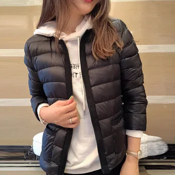 

New Women Winter Short Jacket 90% Duck Down Female Coat Fashion Ultra Light Slim Clothes Black/Pink Thin Zipper Outerwear
