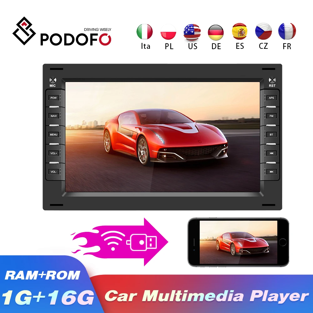 Podofo Radio GPS 2 Din Android Car Multimedia Player For VW Volkswagen Golf Polo TRANSPORTER Passat b5 b6 BORA MK5 SHARAN JETTA