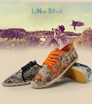 

Fashion Women Men Floral Flat Shoes Breathable Canvas Casual Shoes Fabric Linen Light Hard-Wearing Harajuku Espadrilles Loafers
