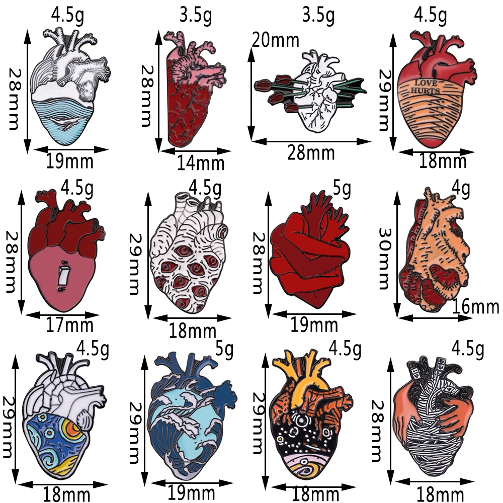 Punk Style Skeleton Love Heart Enamel Pins Self-deprecating Dark Punk Brooches Ocean Wave Whale Human Heart Lapel Pins Badges