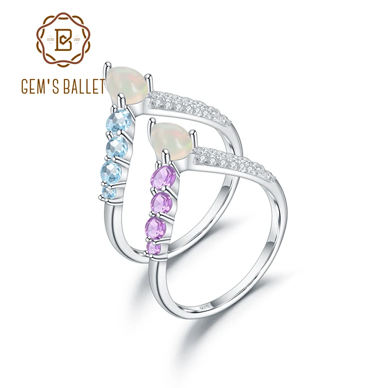 GEM'S BALLET Natural African Opal Topaz Amethyst Gemstones Stack Ring 925 Sterling Silver Rings Crown Princess for Women Jewelry GEM'S BALLET Natural African Opal Topaz Amethyst Gemstones Stack Ring 925 Sterling Silver Rings Crown Princess for Women Jewelry
